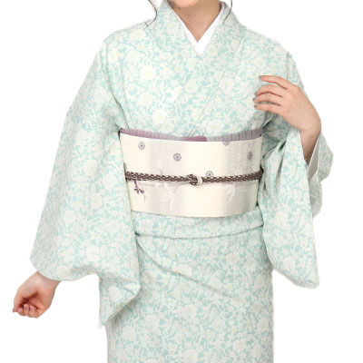 8-7 夏帯 夏物 名古屋帯 九寸 美品 正絹 着物 名古屋仕立て 単衣 絽 夏帯 九寸 名古屋帯 ＜淡い水色／幾何学に丸＞ 正絹 絽 西陣