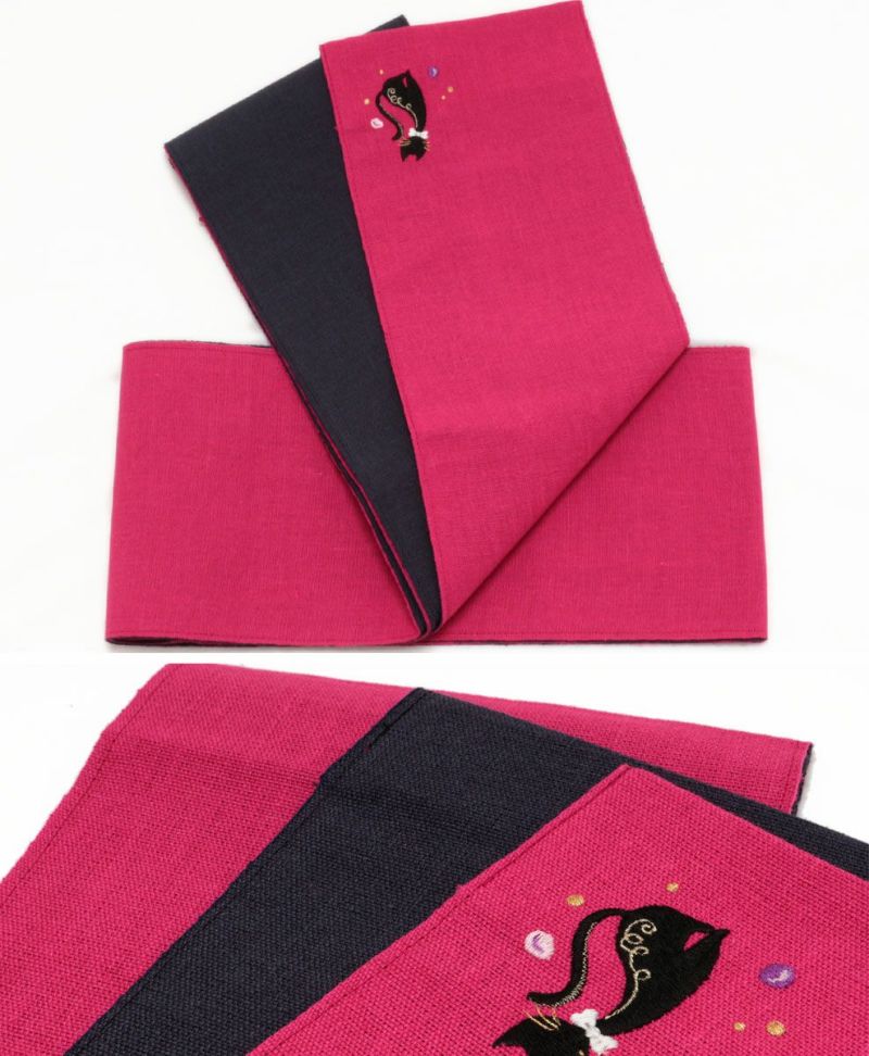 本麻ワンポイント刺繍半巾帯