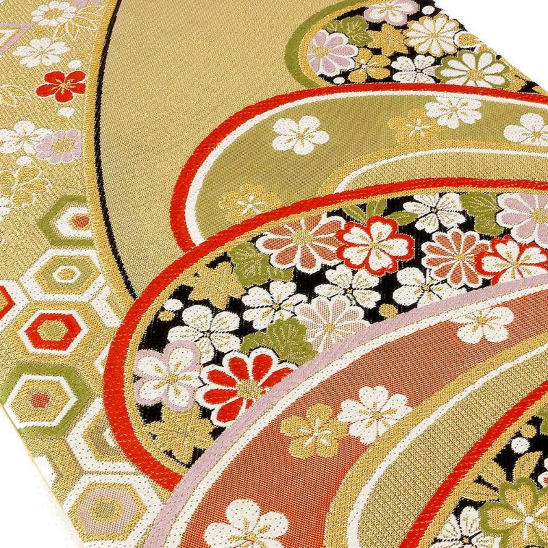 振袖 帯 袋帯 成人式 ＜ゴールド／吉祥文に花づくし＞ 西陣織 ＜大光