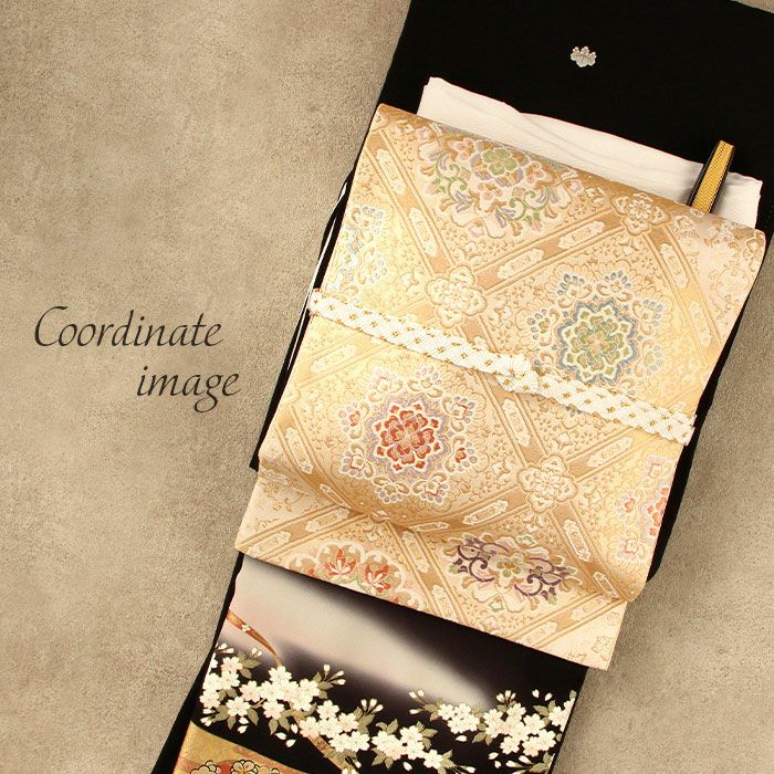 袋帯 帯 留袖 訪問着 ＜ゴールド／菱格子に華紋＞ 西陣織 正絹 ＜京洛