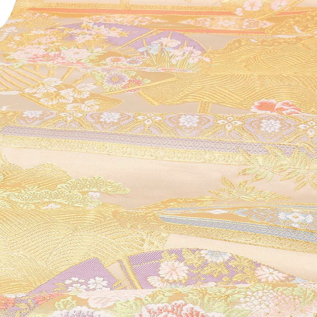 袋帯 帯 留袖 訪問着 ＜ゴールド／扇に四季花＞ 西陣織 正絹 ＜京洛苑