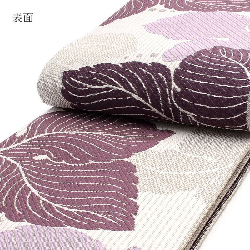 半幅帯 本場筑前博多織 協和織工場 ＜ 紫系 ／ 葡萄の葉 ＞ 日本製 正絹