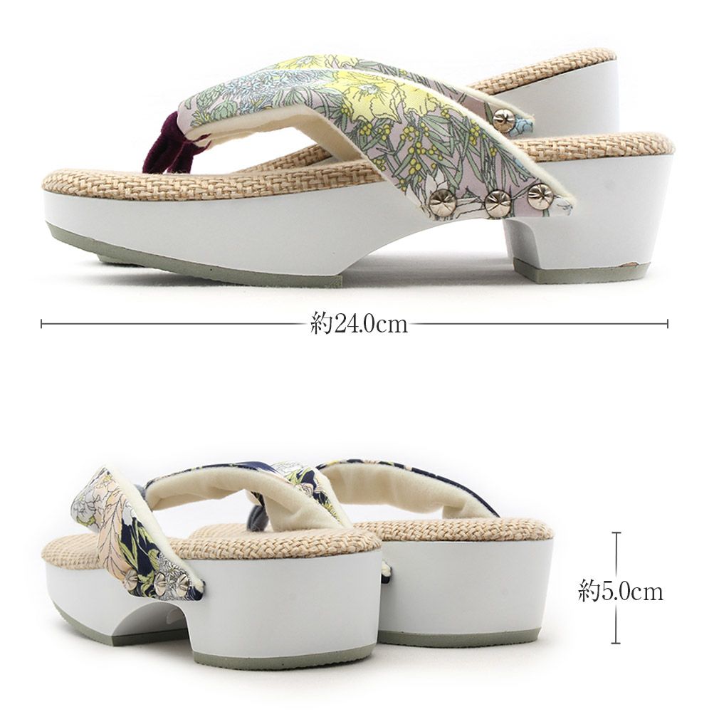 浴衣下駄レディースフリーサイズLサイズ＜ボタニカルフラワー/藤青紺＞ハイヒール厚底【げたゆかた浴衣下駄女物桐下駄23.524.024.5痛くないおしゃれかわいい女性女】
