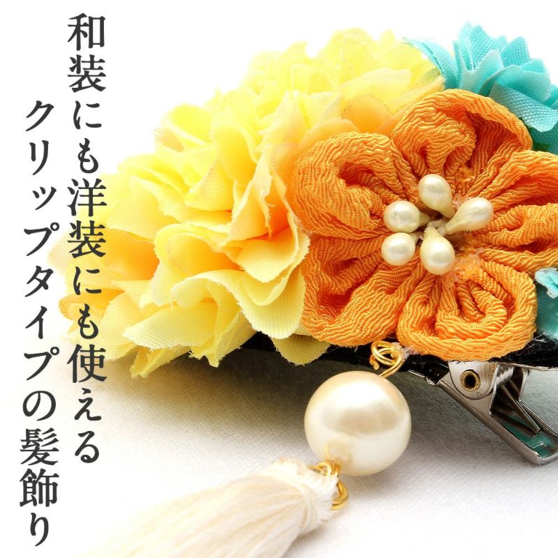 つまみ細工とマムの組み合わせがカワイイヘアクリップ