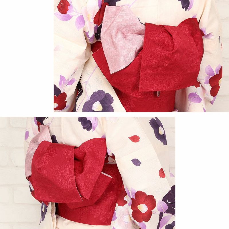 浴衣 帯 作り帯 ＜ 花づくし / 全2色 ＞ 水色 赤 日本製 ポリエステル100％