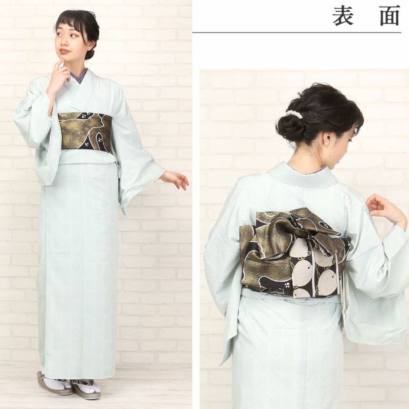 半幅帯 帯 正絹 ＜黒・金・銀／金猫×鈴＞ 佐々木染織謹製