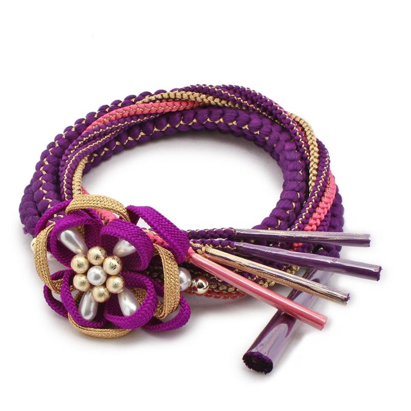 袋帯 振袖用 赤紫色 パープル 金色 ゴールド グラデーション 花唐草