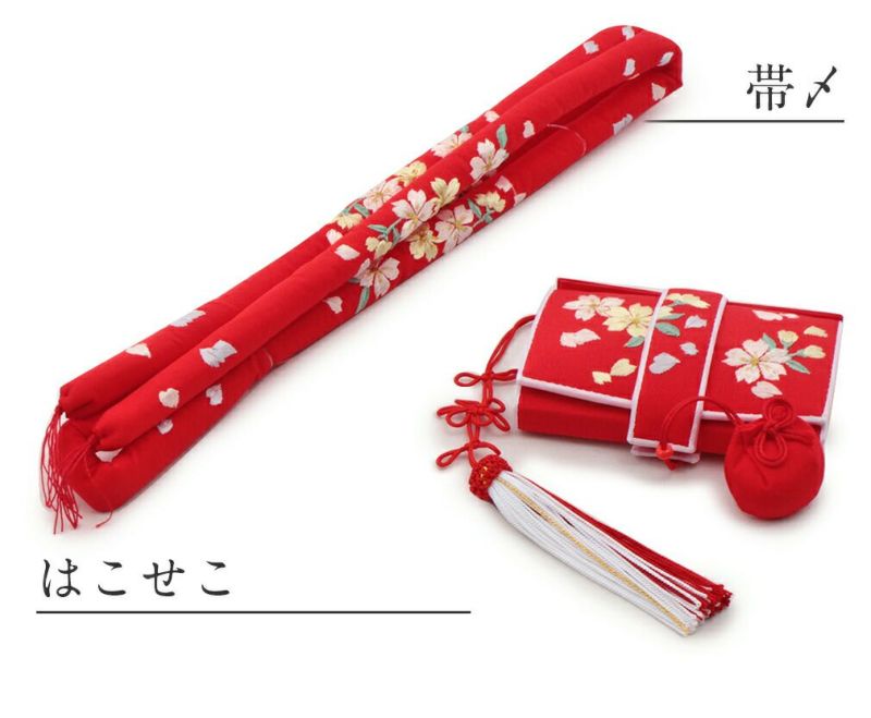 ≪5％OFF！≫七五三 7歳 小物 はこせこセット 草履 21cm 女の子 販売 ＜赤／小桜＞ 正絹 刺繍 ７歳 女の子