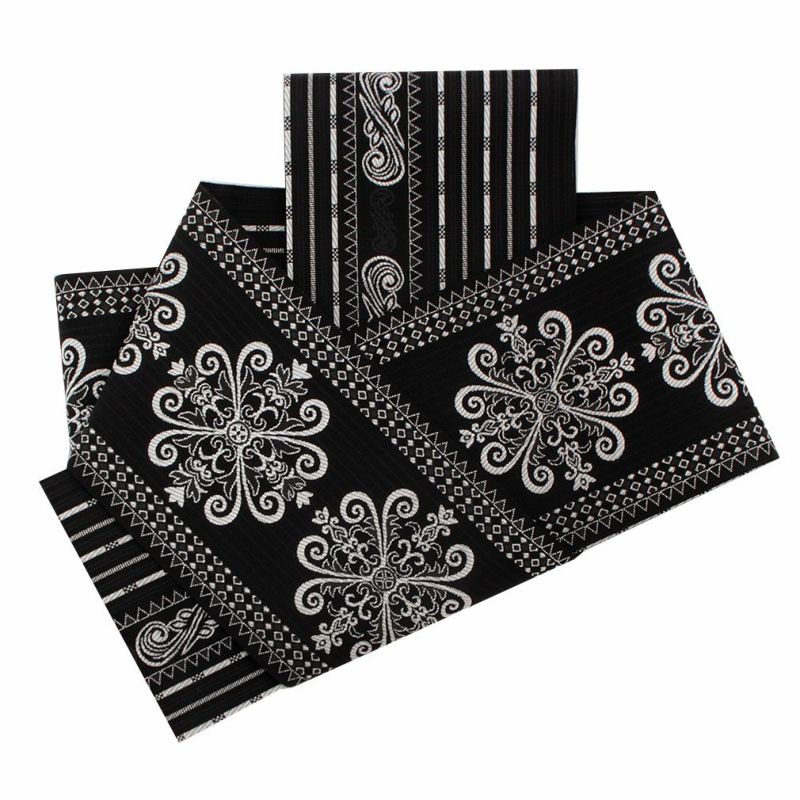 博多織 半幅帯 正絹 帯 本場筑前 小袋帯 黒 ペルシャ華紋 協和織物 長尺 日本製
