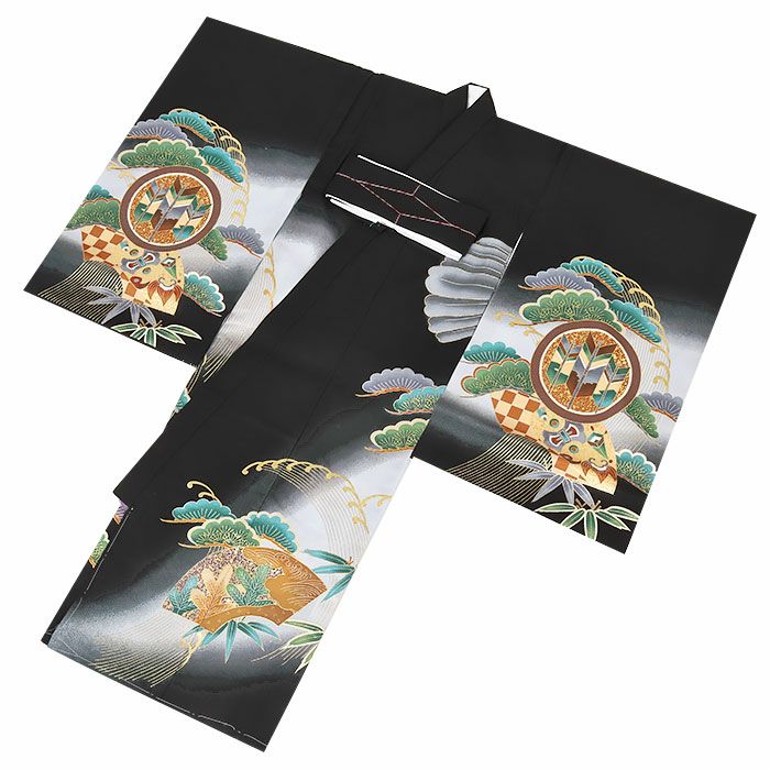 お宮参り着物男の子絹正絹掛け着産着黒鷹宝船軍配小槌鶴松竹梅宝尽くし吉祥紋友禅金彩新品日本製販売購入きもの祝い着のしめ初着祝着一つ身服装赤ちゃんベビー