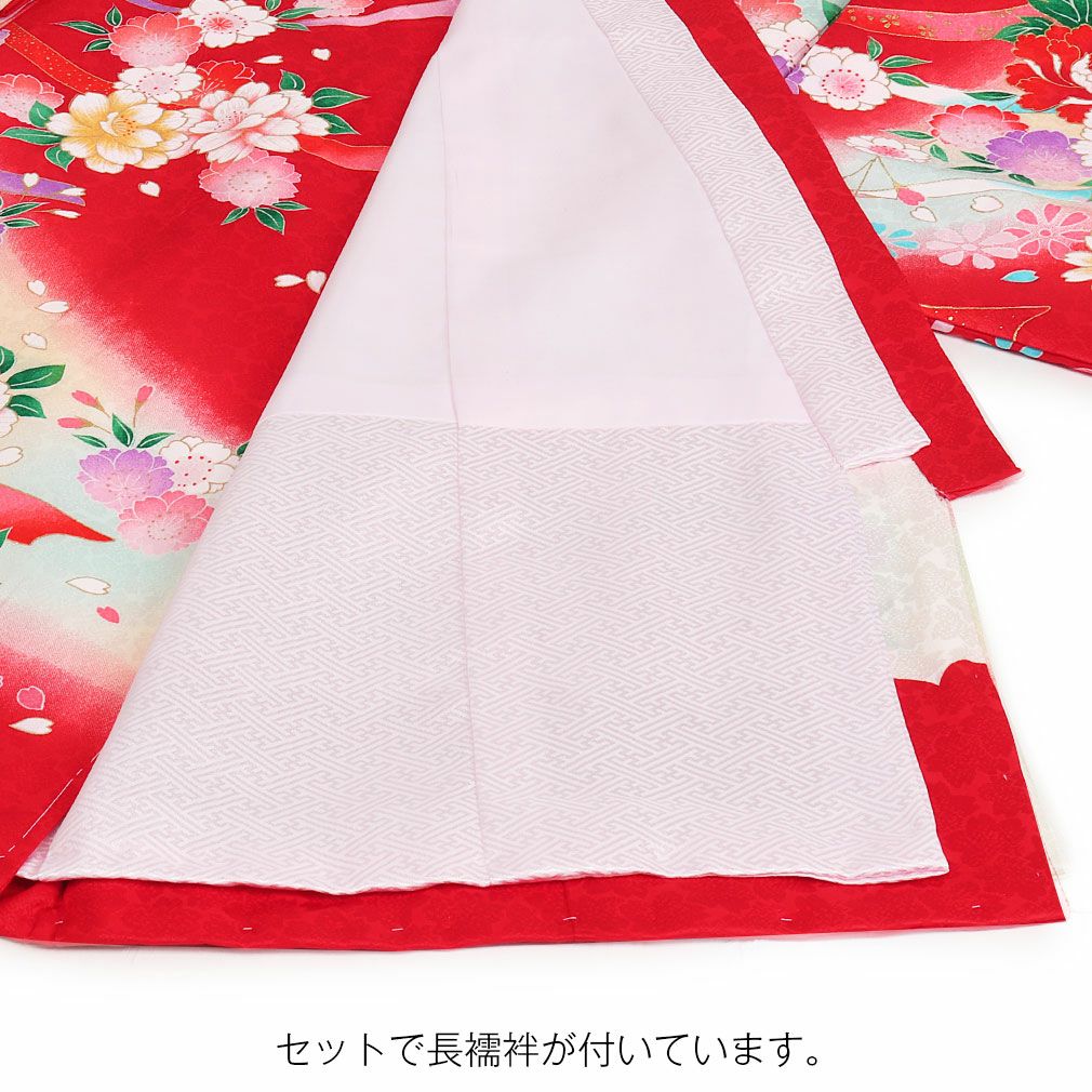 お宮参り 着物 女の子 産着 祝い着 赤 鼓 牡丹 束ね熨斗 正絹 の