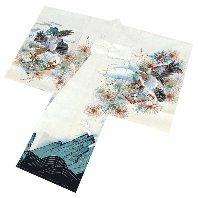 お宮参り 着物 男の子 産着 祝い着 白 鷹に虎 正絹 のしめ 掛け着 初着