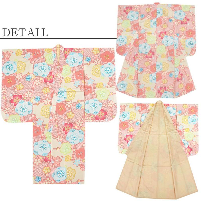 七五三薄紅四つ身四ツ身きもの着物7歳七歳おんなのこ伊達衿小花鹿の子吉祥紋くすみレトロモダンセット衣装小物和装子供用ニュアンスカラー