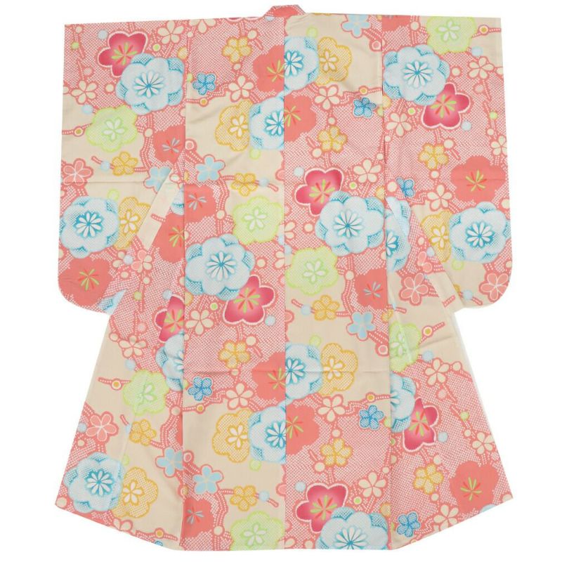 七五三薄紅四つ身四ツ身きもの着物7歳七歳おんなのこ伊達衿小花鹿の子吉祥紋くすみレトロモダンセット衣装小物和装子供用ニュアンスカラー
