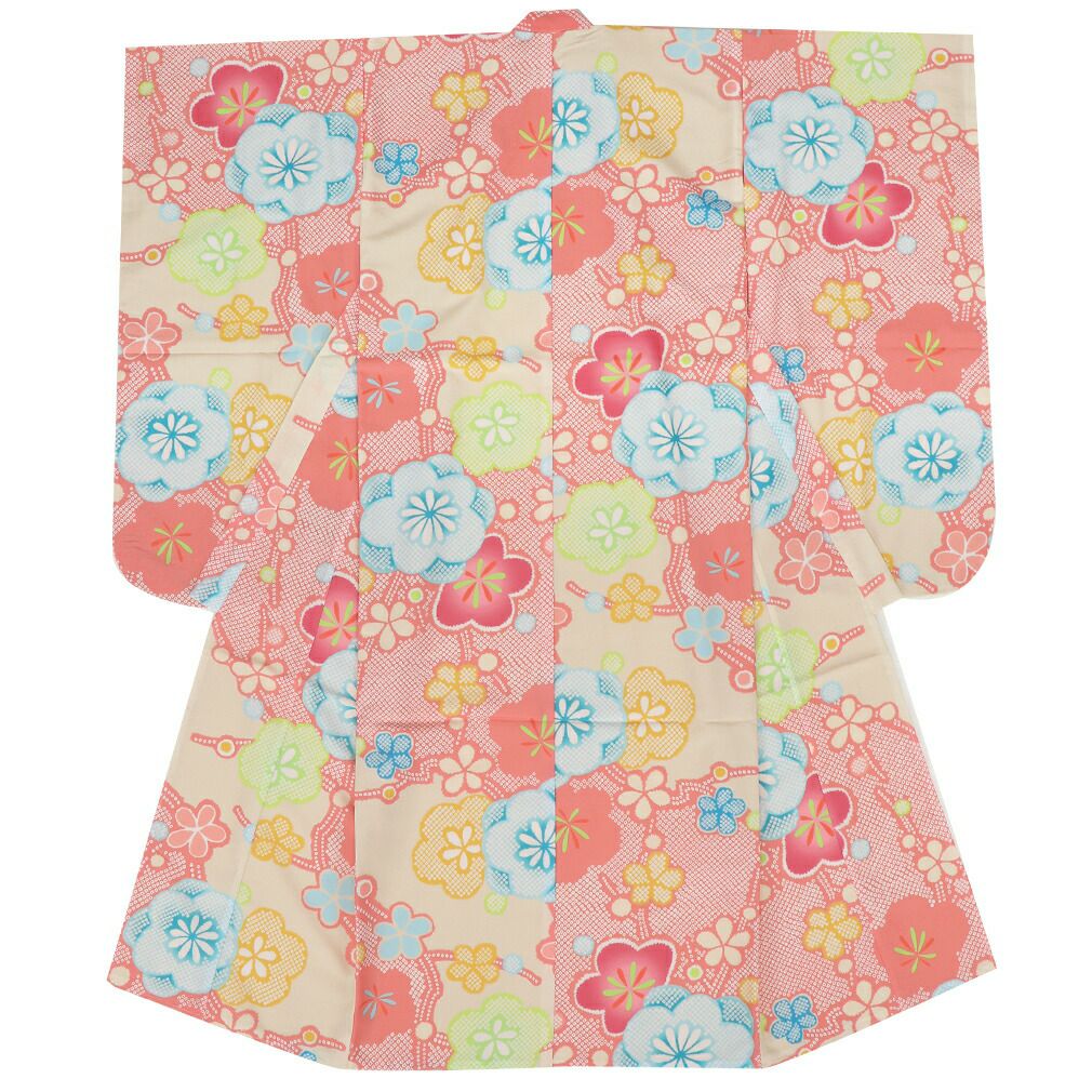 七五三薄紅四つ身四ツ身きもの着物7歳七歳おんなのこ伊達衿小花鹿の子吉祥紋くすみレトロモダンセット衣装小物和装子供用ニュアンスカラー