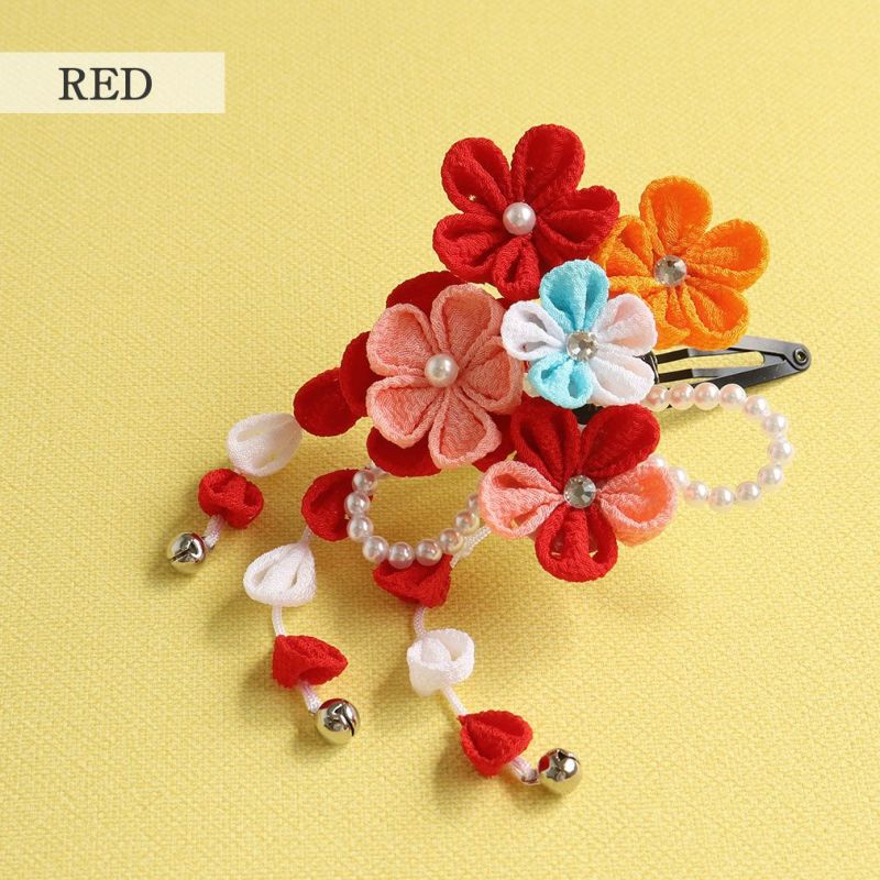 七五三髪飾り3歳7歳女の子1点セット赤ピンククリップ簡単つまみ細工