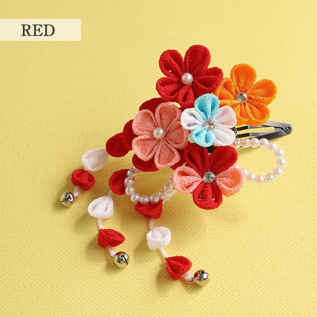 七五三髪飾り3歳7歳女の子1点セット赤ピンククリップ簡単つまみ細工