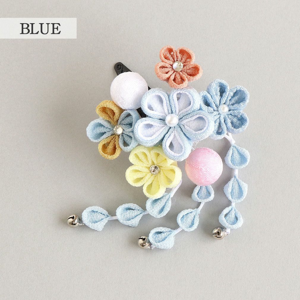 七五三髪飾り3歳7歳女の子1点セットブルーピンククリップ簡単つまみ細工