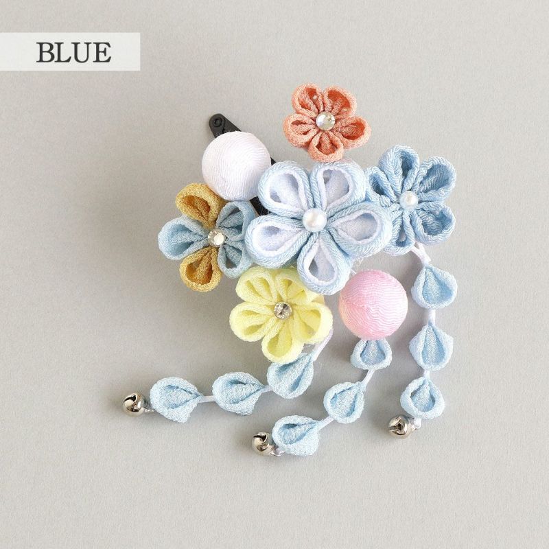 七五三髪飾り3歳7歳女の子1点セットブルーピンククリップ簡単つまみ細工