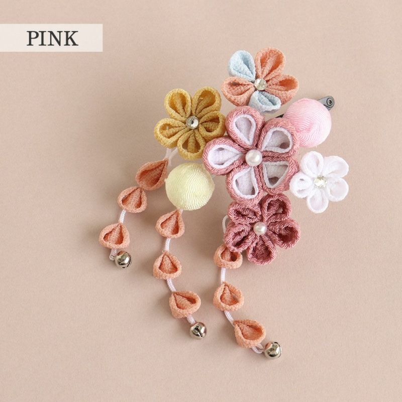 七五三髪飾り3歳7歳女の子1点セットブルーピンククリップ簡単つまみ細工