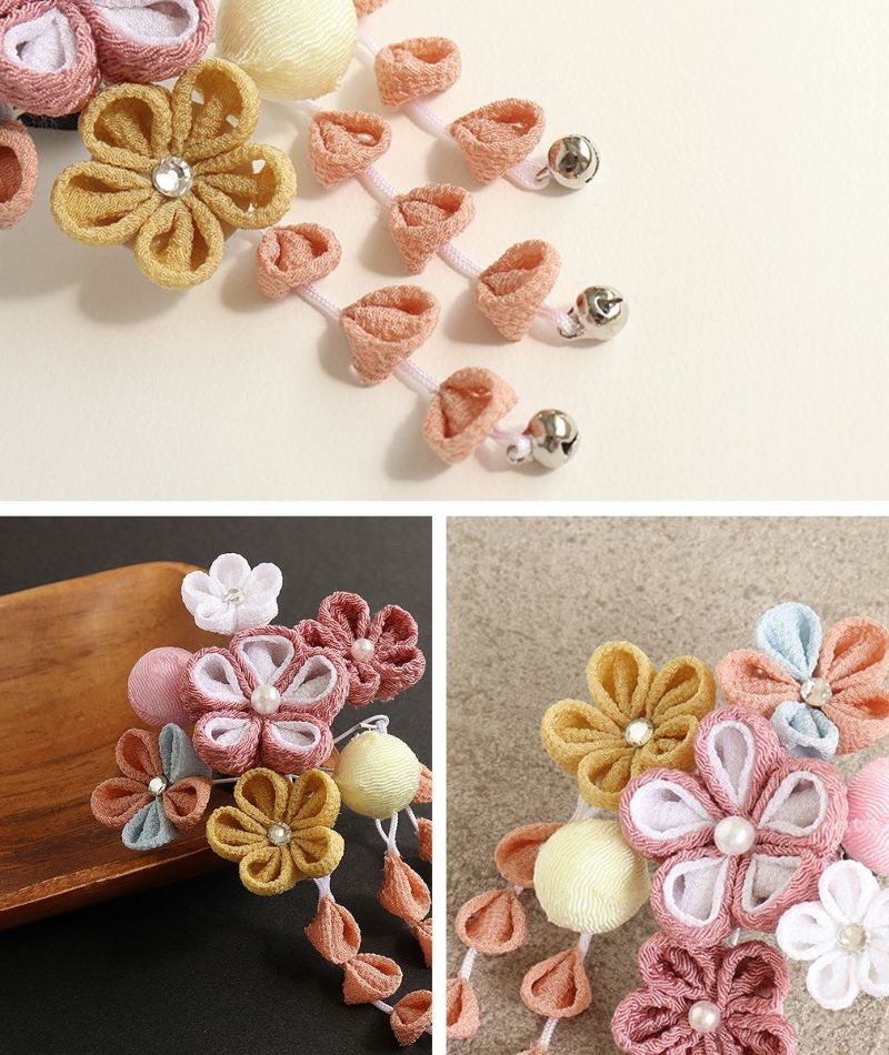 七五三髪飾り3歳7歳女の子1点セットブルーピンククリップ簡単つまみ細工