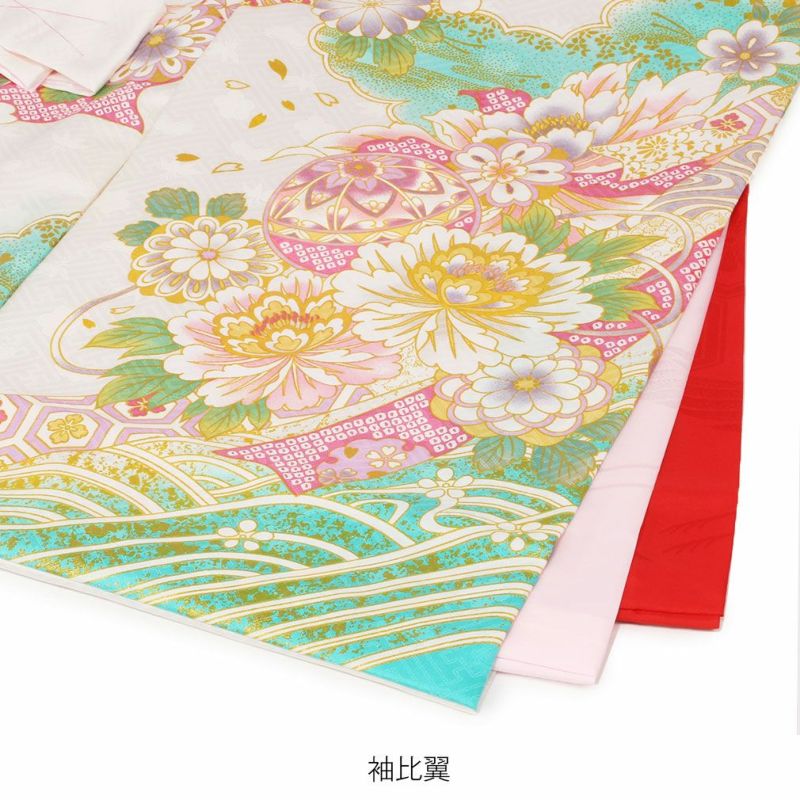 お宮参り 着物 女の子 産着 白 水色 毬 鞠 まり 牡丹 熨斗 桜 菊