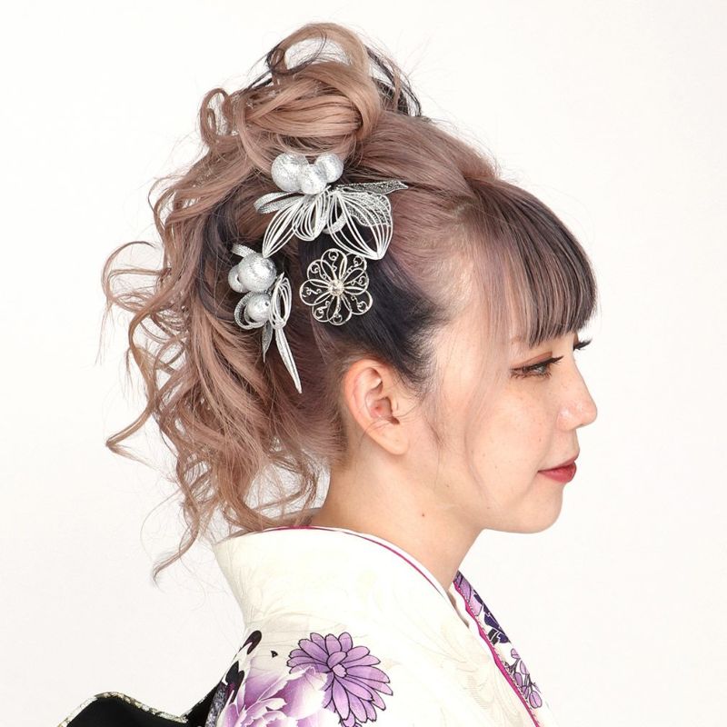 髪飾り成人式振袖袴花飾り水引葉玉飾り金銀全2タイプかみかざりヘアアクセ振袖振り袖袴成人式