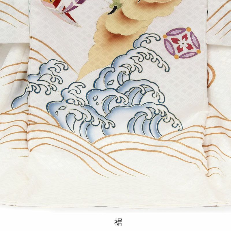 お宮参り着物男の子産着白金ホワイトゴールド龍立波宝船宝尽くし手書き友禅金刺繍刺繍正絹祝い着のしめ掛け着初着服装赤ちゃん販売