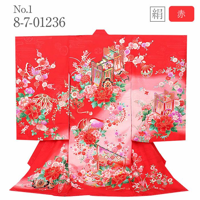 お宮参り着物女の子産着赤ピンクまり鼓花車御所車鈴全4柄正絹祝い着のしめ掛け着初着服装赤ちゃん販売