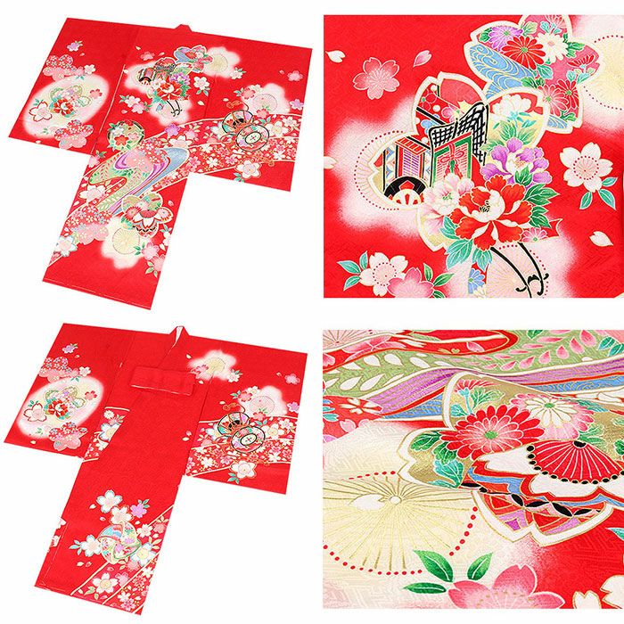 お宮参り着物女の子産着赤ピンクまり鼓花車御所車鈴全4柄正絹祝い着のしめ掛け着初着服装赤ちゃん販売