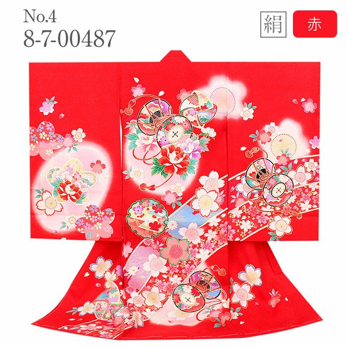 お宮参り着物女の子産着赤ピンクまり鼓花車御所車鈴全4柄正絹祝い着のしめ掛け着初着服装赤ちゃん販売