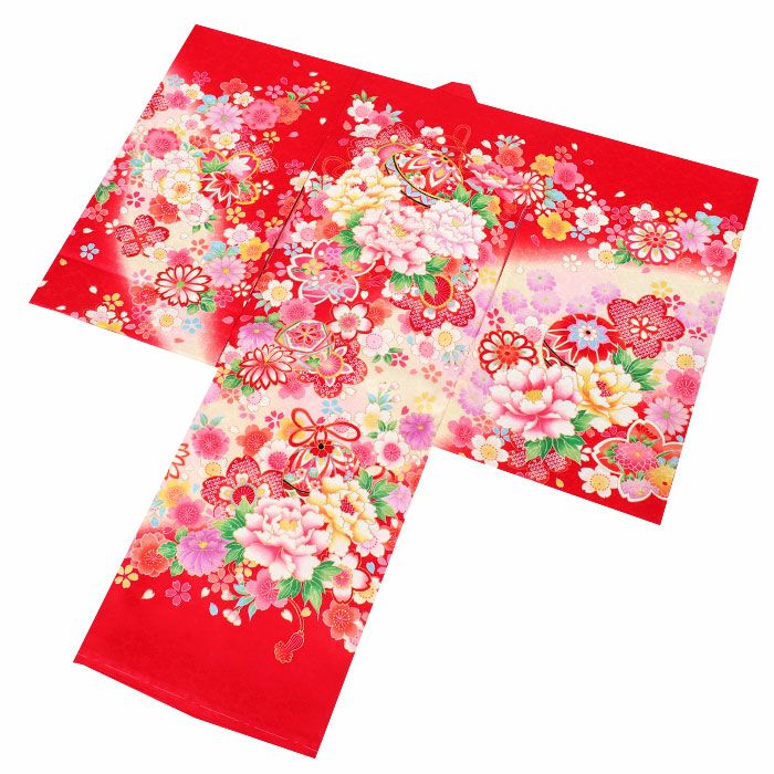 お宮参り 着物 女の子 産着 祝い着 赤 牡丹 鈴 桜 正絹 友禅 金