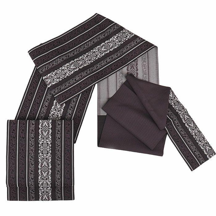 新品未仕立 博多帯 黒木織物 八寸名古屋帯 葡萄唐草柄黒地 仕立代込 博多帯 名古屋帯 名門 黒木織物 謹製 小唐花（黒）本場筑前博多織 金印