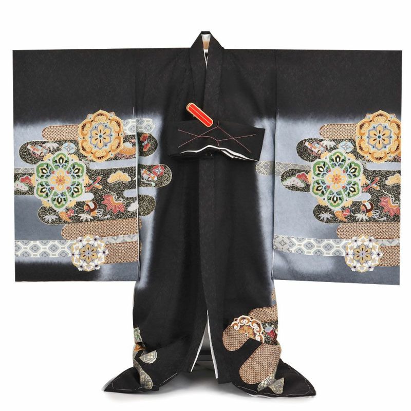お宮参り 着物 男の子 産着 黒 万華紋 鳳凰 華紋 正絹 祝い着 の
