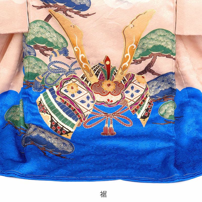 お宮参り 着物 男の子 産着 青 龍 竜 富士 松 兜 正絹 祝い着 の
