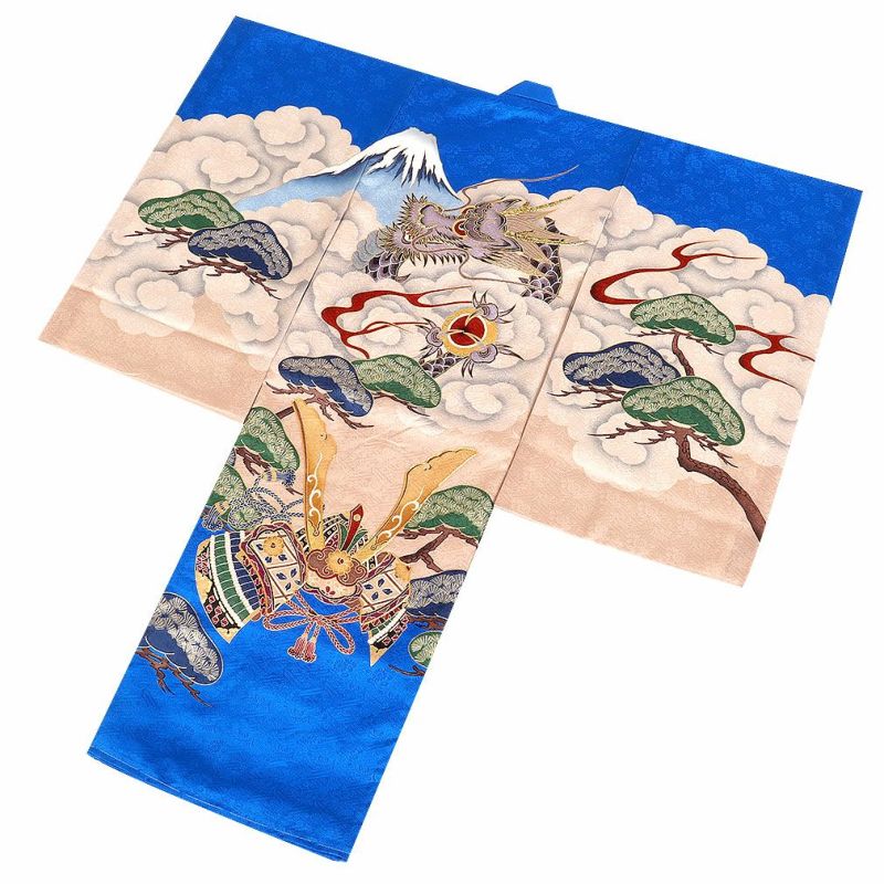 お宮参り 着物 男の子 産着 青 龍 竜 富士 松 兜 正絹 祝い着 の