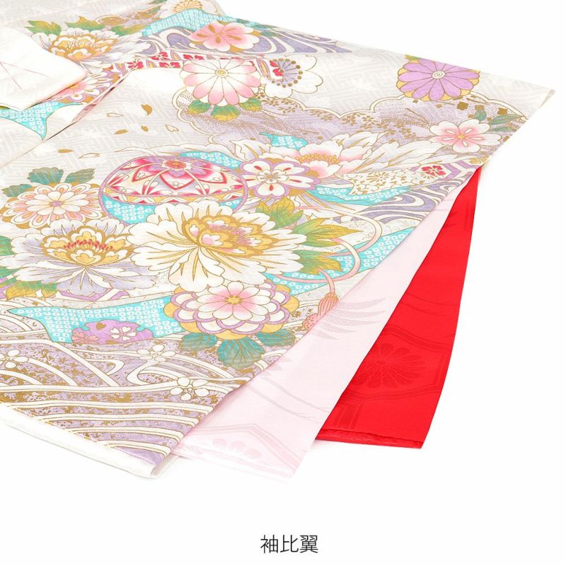snow京友禅絞り染、刺繍美術、桶絞り工芸　新品正絹産着純古典四季花毬鈴文 最高級古典柄振袖 滝泰/最高級金彩刺繍絞り友禅 赤/金 貝桶柄
