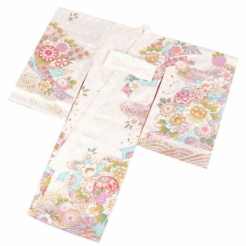 snow京友禅絞り染、刺繍美術、桶絞り工芸　新品正絹産着純古典四季花毬鈴文 最高級古典柄振袖 吉澤織物/最高級染繍桶絞り友禅 サーモン