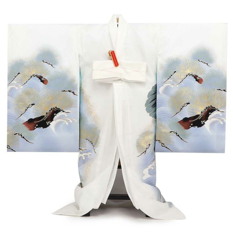 お宮参り 着物 男の子 産着 祝い着 白 鷹 富士山 兜 松 正絹 のしめ