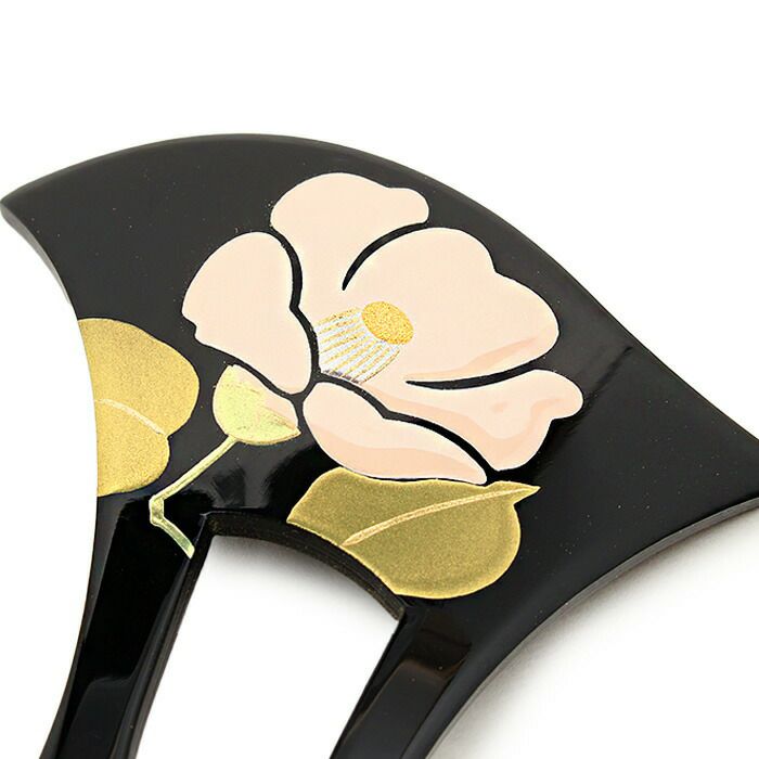 かんざし 二本差し 二本 簪 バチ型 黒 べっ甲 白椿 椿 蒔絵簪 日本製