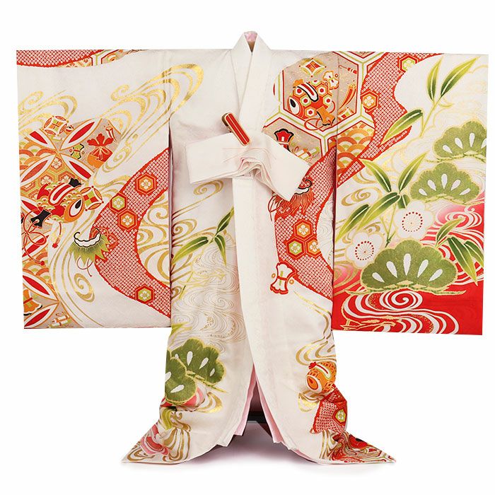 お宮参り 産着 女児 合繊 のしめ 金駒縫 綸子地 淡いピンク色 NO40794  