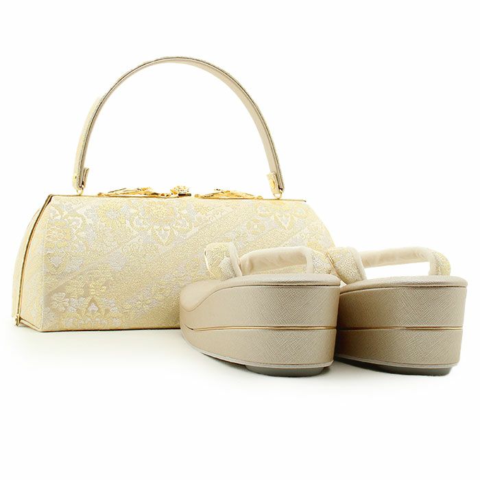 草履バッグセット留袖用訪問着用華三彩KissteオリジナルSMLLLサイズゴールドシャンパンゴールドシルバー花紋斜め取り織り生地2枚芯日本製小さいサイズ大きいサイズ優花緒かぶせ痛くない黒留袖色留袖礼装用フォーマル結婚式ぞうり草履草履バック