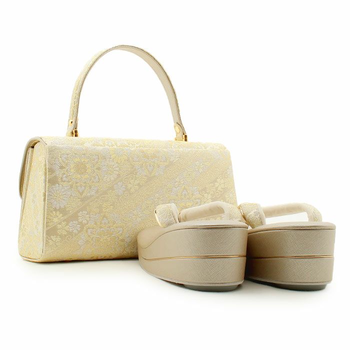 草履バッグセット留袖用訪問着用華三彩KissteオリジナルSMLLLサイズゴールドシャンパンゴールドシルバー花紋斜め取り織り生地2枚芯日本製小さいサイズ大きいサイズ優花緒かぶせ痛くない黒留袖色留袖礼装用フォーマル結婚式ぞうり草履草履バック