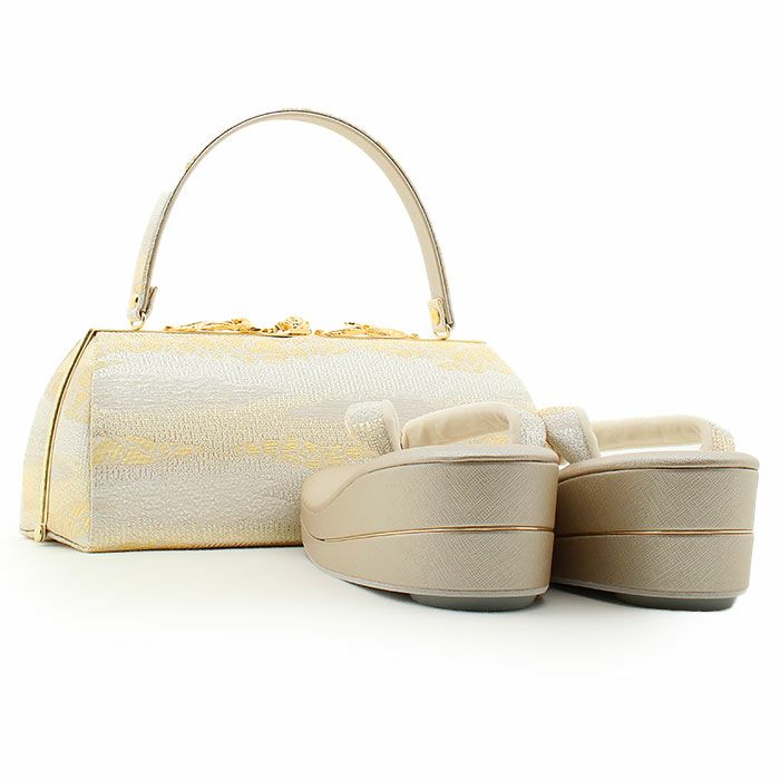 草履バッグセット留袖用訪問着用華三彩KissteオリジナルSMLLLサイズゴールドシャンパンゴールドシルバー雲取り霞織り生地2枚芯日本製小さいサイズ大きいサイズ優花緒痛くない黒留袖色留袖礼装用フォーマル結婚式ぞうり草履草履バック着物