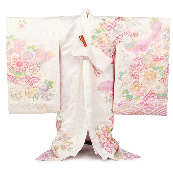 お宮参り着物女の子産着白水色水色ホワイト毬鞠まり牡丹熨斗桜菊吉祥紋金駒刺繍正絹祝い着のしめ掛け着初着服装赤ちゃん販売
