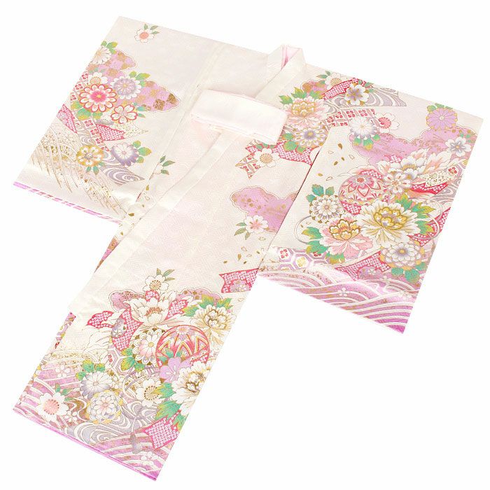 お宮参り着物女の子産着白水色水色ホワイト毬鞠まり牡丹熨斗桜菊吉祥紋金駒刺繍正絹祝い着のしめ掛け着初着服装赤ちゃん販売