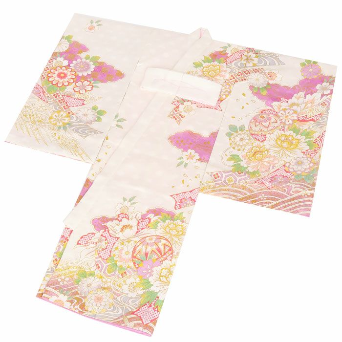 お宮参り着物女の子産着白水色水色ホワイト毬鞠まり牡丹熨斗桜菊吉祥紋金駒刺繍正絹祝い着のしめ掛け着初着服装赤ちゃん販売