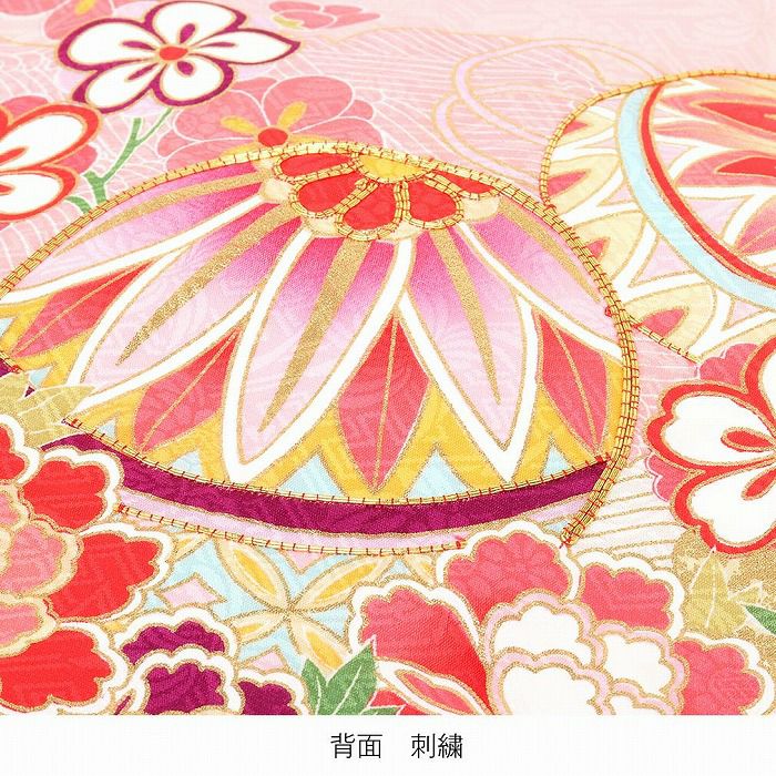 お宮参り 着物 女の子 産着 ピンク イエロー 雲取り 鞠 桜 牡丹
