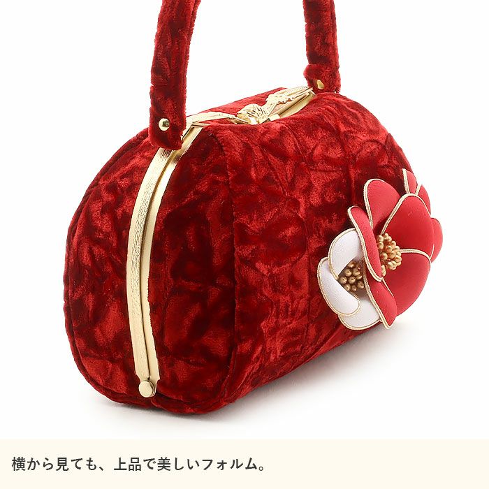 11 振袖用 草履バッグセット Sサイズ　成人式 卒業式　ベロア　黒　椿柄 11 振袖用 草履バッグセット Sサイズ成人式 卒業式ベロア黒椿柄