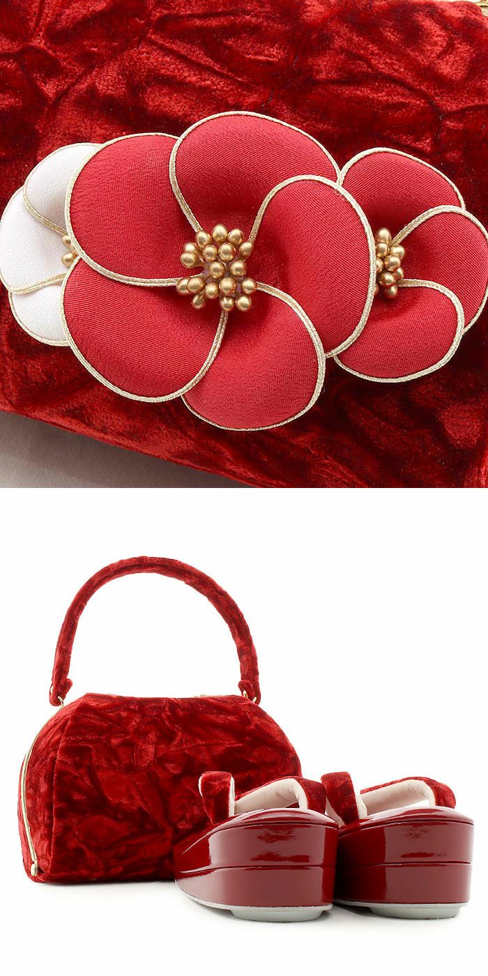 11 振袖用 草履バッグセット Sサイズ　成人式 卒業式　ベロア　黒　椿柄 11 振袖用 草履バッグセット Sサイズ 成人式 卒業式 ベロア 黒 椿柄